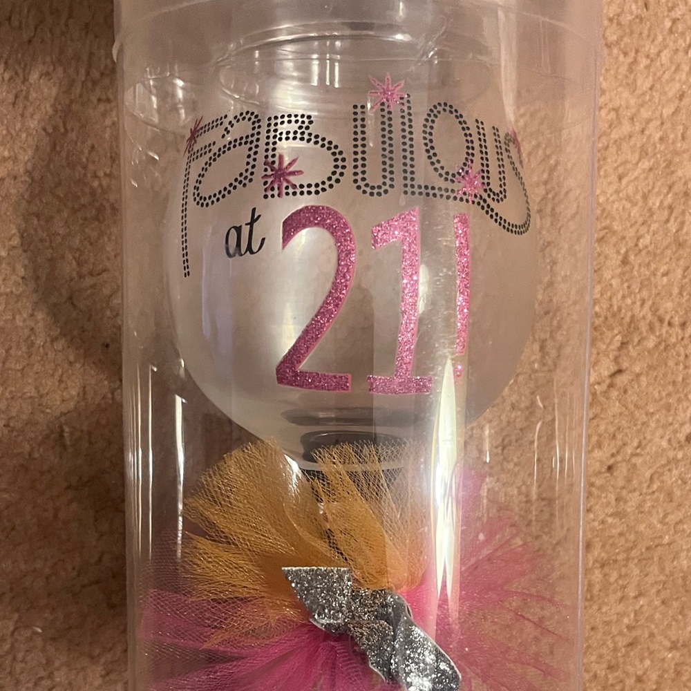 Mud Pie Pink and Gold Wine Glass